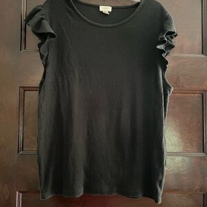 J. Crew Black Ruffle Sleeve Blouse